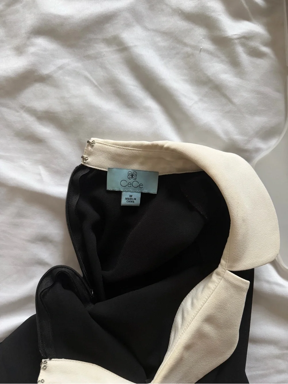 CeCe Black Short Sleeve Top with White Peter Pan Collar - Picture 4 of 4